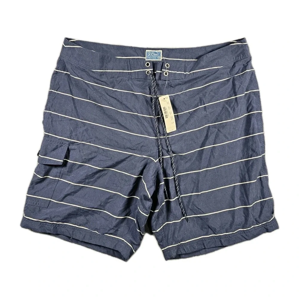 J.Crew Long Board Short Mens 35 Navy White Stripe Lined 9